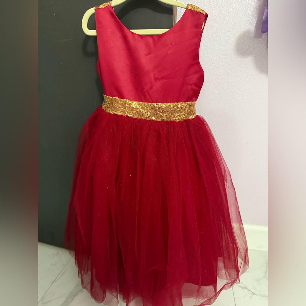 Elegant Red and Gold Kids Formal Dress